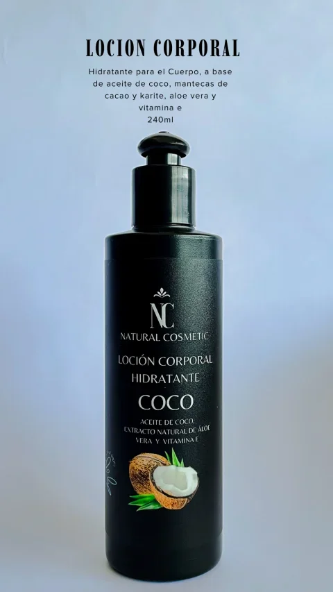 LOCION CORPORAL HIDRATANTE a base de aceite de coco, extracto natural de aloe vera y vitamina e.