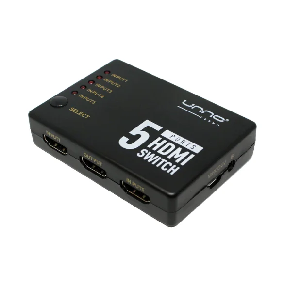 SWITCH HDMI 1 X 5 5 ENTRADAS 1 SALIDA UNNO TEKNO HB1203BK