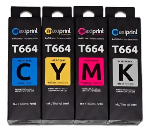 KIT DE TINTA MAXIPRINT T664  NEGRO/MAGENTA/AMARILLO/CYAN 70ML 1