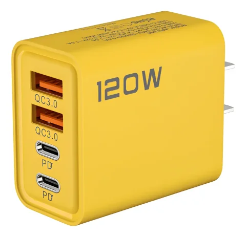 CARGADOR PARED 2 PUERTOS USB-A /2 USB-C 120W 3.4AH AMARILLO 1
