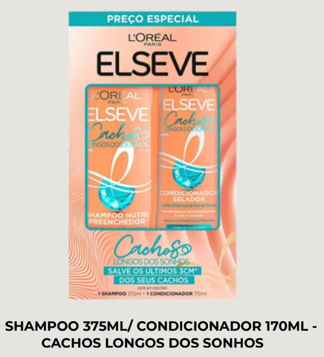 Kit L'Oréal Paris Elseve Rizos Largos de tus Sueños - Shampoo 375ml + Acondicionador 170ml