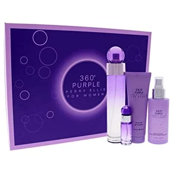 360 Purple de Perry Ellis Dama Set Perfume 100 ml + Splash 118 ml + Gel 90 ml + Mini 7.5 ml