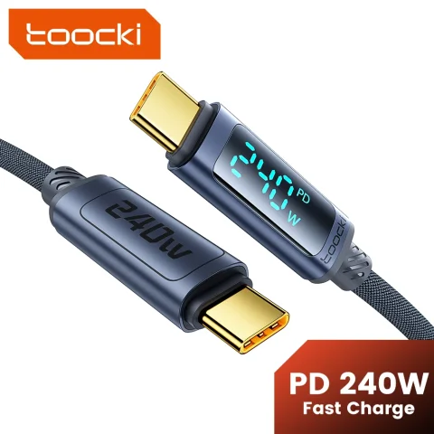 Toocki 240W tipo C a tipo C Cable PD3.1 pantalla Digital 100W Cable USB C de carga rápida para Macbook iPhone 16 15 Samsung Xiaomi