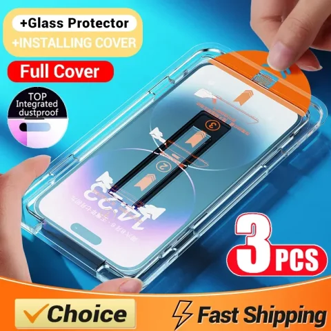 Protector de pantalla de fácil instalación sin polvo con revestimiento oleofóbico para iPhone 14 11 13 12 15 Pro Max Mini XS X XR 17 16 Plus de vidrio