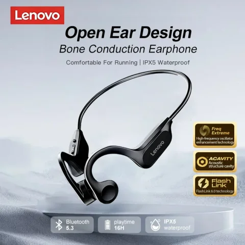 Auriculares Lenovo X7 de Conducción Ósea, 16 Horas de Reproducción, Resistentes al Agua IPX5, Bluetooth 5.3, Campo de Sonido Dinámico Espacial