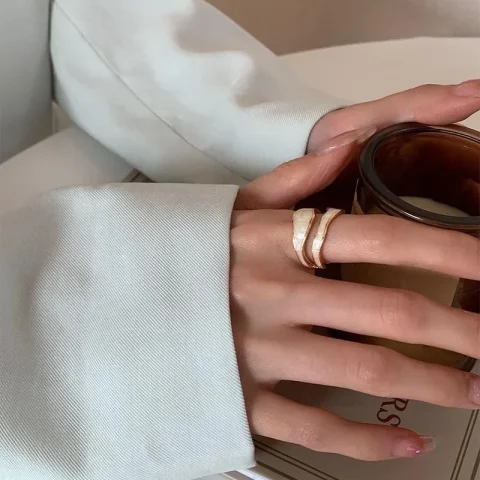 LATS-Anillo ajustable abierto geométrico de forma Irregular de Metal esmaltado blanco Vintage para mujer y niña, joyería de moda, regalos de cumpleaños 4
