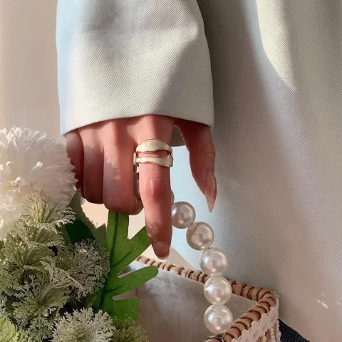 LATS-Anillo ajustable abierto geométrico de forma Irregular de Metal esmaltado blanco Vintage para mujer y niña, joyería de moda, regalos de cumpleaños 5