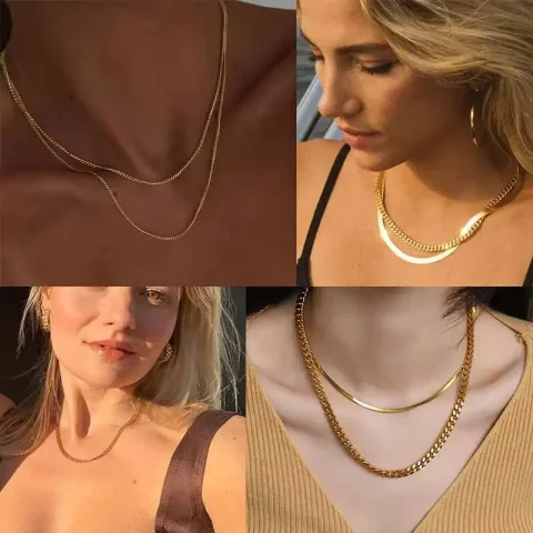 Vnox Collar de cadena cubana para hombre y mujer, gargantillas de cadena de eslabones curvos de acero inoxidable Punk básico, Collar de Metal sólido de Color dorado Vintage 3