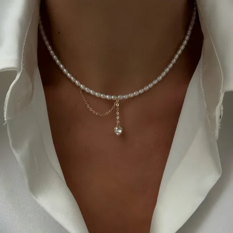 Collar de perlas minimalista para mujer, nuevo estilo, borla de sensación de lujo, tono frío, Feng Shui, Xiaomi, cadena de Collar francés 3