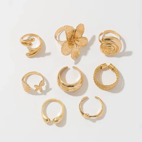 Anillo de articulación abierta de Color dorado Vintage bohemio para mujer, conjunto de anillos para nudillos de estrella de mar con flores estilo playero para vacaciones, joyería 4