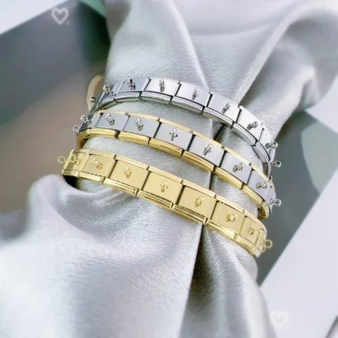 Pulsera elástica funcional de moda 2025, eslabones de abalorios italianos a granel modulares, pulsera apta, joyería de acero inoxidable al por mayor