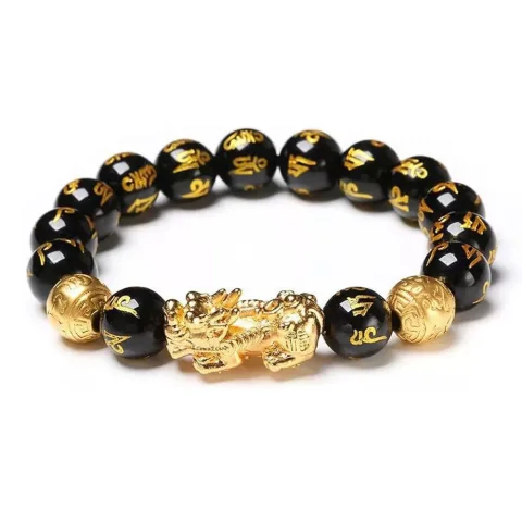 Pulsera de riqueza y suerte FengShui, pulsera de riqueza Pixiu de obsidiana negra Feng Shui, pulsera elástica de cuentas de Buda de prosperidad