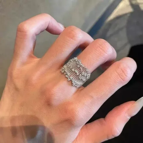 Anillo Elegante con Incrustaciones de Diamantes de Imitación y Encaje de Lujo, Joyería para Fiestas y Banquetes, Regalo para el Día de San Valentín