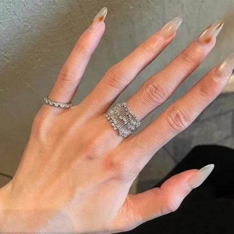 Anillo Elegante con Incrustaciones de Diamantes de Imitación y Encaje de Lujo, Joyería para Fiestas y Banquetes, Regalo para el Día de San Valentín 5