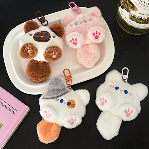 Lindo gato de peluche muñeca colgante chica mochila muñeca colgante pareja bolso llavero regalo decorativo 3