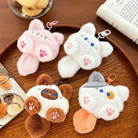 Lindo gato de peluche muñeca colgante chica mochila muñeca colgante pareja bolso llavero regalo decorativo 5