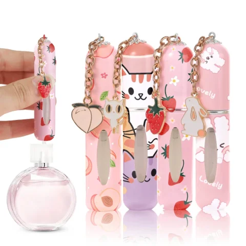 Nuevo Botella pulverizadora recargable de 5ml, Mini botella de Perfume recargable con patrón de flores con colgante, envases cosméticos vacíos, bonito 3