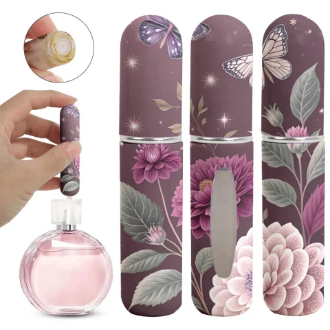 Nuevo Botella pulverizadora recargable de 5ml, Mini botella de Perfume recargable con patrón de flores con colgante, envases cosméticos vacíos, bonito 5