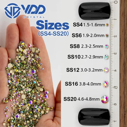 VDD SS4-SS20 mezcla de tamaños, cristal transparente sin fijación por calor, decoraciones de diamantes de imitación dorados con parte posterior plana, piedras brillantes DIY, accesorios para decoración de uñas 3D 3