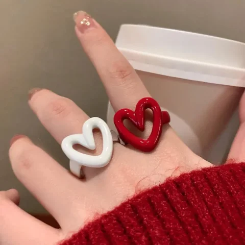 LATS-Anillo dulce de corazón esmaltado blanco y rojo para mujeres y niñas, anillos de apertura Y2K de aceite de goteo geométrico a la moda, regalo de joyería al por mayor