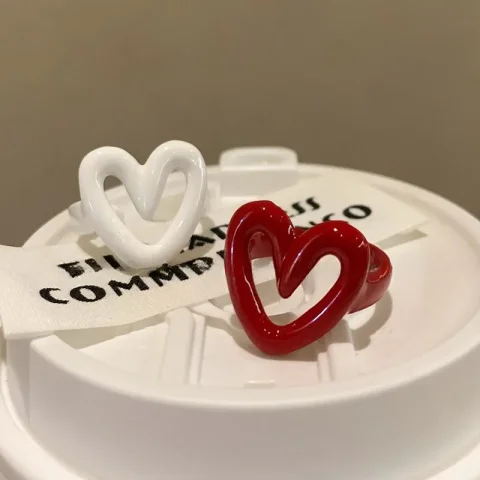 LATS-Anillo dulce de corazón esmaltado blanco y rojo para mujeres y niñas, anillos de apertura Y2K de aceite de goteo geométrico a la moda, regalo de joyería al por mayor