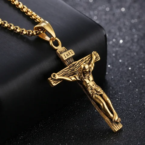 Collar de cruz premium para mujer, cadena con colgante de cruz de oro de moda chapada en oro de 18 quilates para niñas, collar de crucifijo para mujeres y niñas 3