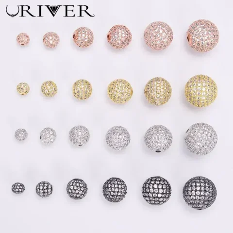 Cuentas para la fabricación de joyas, accesorios de Color dorado y plateado, cuentas espaciadoras de circón pavimentadas, cadena con cuentas, collar Diy, pulsera, dijes de cadena