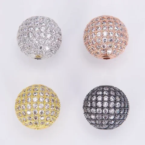 Cuentas para la fabricación de joyas, accesorios de Color dorado y plateado, cuentas espaciadoras de circón pavimentadas, cadena con cuentas, collar Diy, pulsera, dijes de cadena