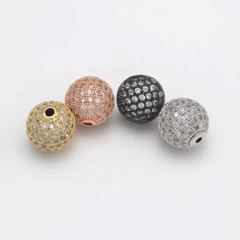 Cuentas para la fabricación de joyas, accesorios de Color dorado y plateado, cuentas espaciadoras de circón pavimentadas, cadena con cuentas, collar Diy, pulsera, dijes de cadena 4