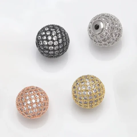 Cuentas para la fabricación de joyas, accesorios de Color dorado y plateado, cuentas espaciadoras de circón pavimentadas, cadena con cuentas, collar Diy, pulsera, dijes de cadena 5