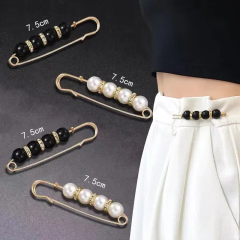 Broche con diamantes de imitación y perlas de imitación para mujer, falda antiiluminación, Pin para la cintura, accesorios de joyería, regalos 4
