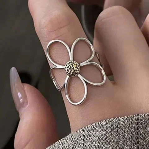 VENTFILLE-Anillo de flor de Plata de Ley 925 para mujer, regalo, diseño calado, Retro, Hip Hop, joyería versátil, regalo de fiesta, envío directo