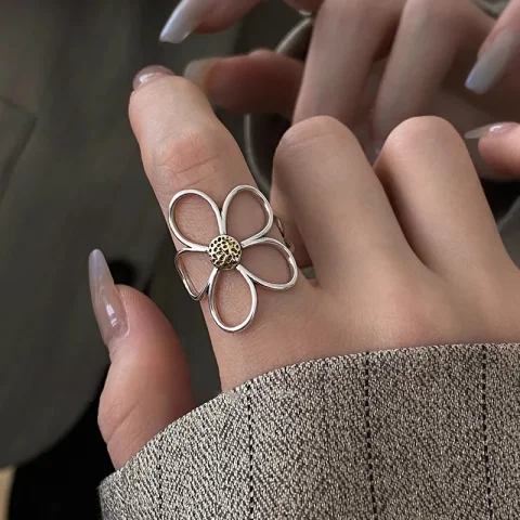VENTFILLE-Anillo de flor de Plata de Ley 925 para mujer, regalo, diseño calado, Retro, Hip Hop, joyería versátil, regalo de fiesta, envío directo