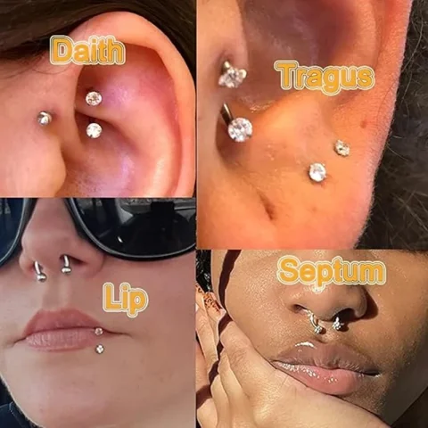 6/2 Uds. Anillos de nariz de herradura con pasador de nariz en forma de L, anillo de nariz Rianbow CZ de acero inoxidable, Piercing de oreja de hélice para cejas y labios