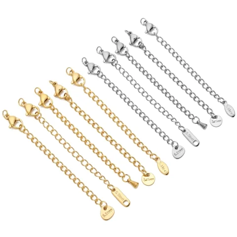 10 Uds. De cadenas de extensión de acero inoxidable con cierres de langosta, conector de eslabones, cola de collar, suministros de accesorios de pulsera DIY