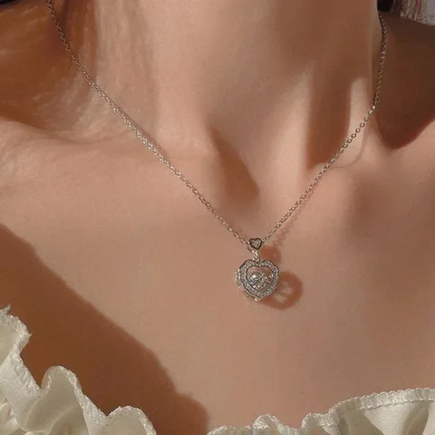 Collar coreano de moda con forma de corazón para mujer, colgante de circón de cristal, cadena hasta la clavícula, joyería de regalo de fiesta romántica elegante