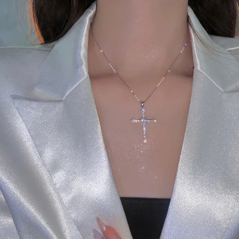Collar con colgante de Cruz de circón de cristal para mujer, gargantilla de cadena para chica a la moda, regalo de joyas de fiesta Punk 2023 4