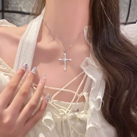 Collar con colgante de Cruz de circón de cristal para mujer, gargantilla de cadena para chica a la moda, regalo de joyas de fiesta Punk 2023 5