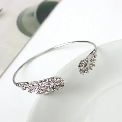 Pulsera de alas de Ángel ajustable para mujer, joyería para montar en bicicleta, regalos, pulsera abierta, cristal plateado, venta al por mayor, nave espacial