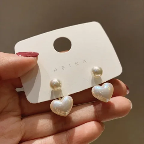 Nueva moda pendientes de perlas de corazón de amor para mujer dulce elegante temperamento gota pendiente tendencia accesorios de joyería 3