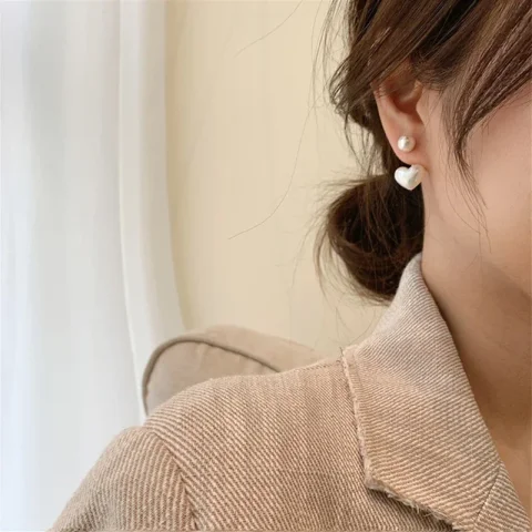 Nueva moda pendientes de perlas de corazón de amor para mujer dulce elegante temperamento gota pendiente tendencia accesorios de joyería 4
