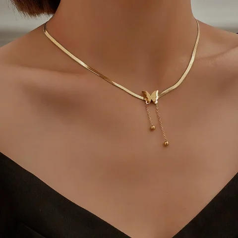 Collar de mariposa Vintage para Mujer, cadenas de serpiente con hoja dorada de acero inoxidable, dijes estéticos, Gargantilla, joyería para Mujer, regalo para Mujer