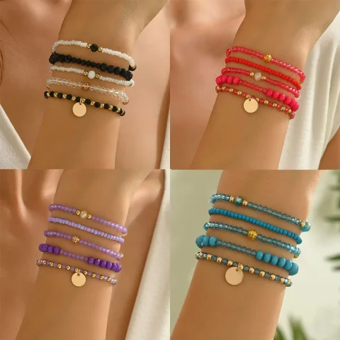 Conjunto de pulseras étnicas bohemias Y2K con cuentas para mujer, cadenas de cuentas, pulsera apilable, accesorios de joyería de mano bohemia para niñas