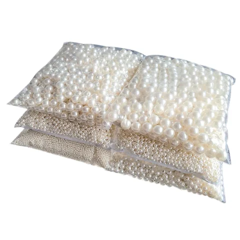 Cuentas redondas de perlas de imitación acrílicas para fabricación de joyas, abalorios de color Beige con agujeros rectos de 3-20mm, para manualidades DIY, lote de 10-1000 unidades