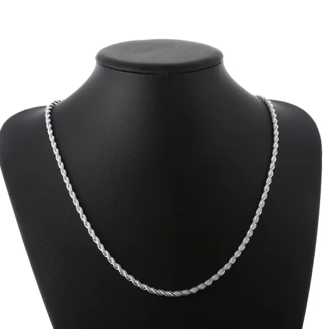 Alta calidad 925 Plata 4MM mujeres hombres cadena masculina cuerda trenzada collar pulseras moda conjunto de joyería de plata