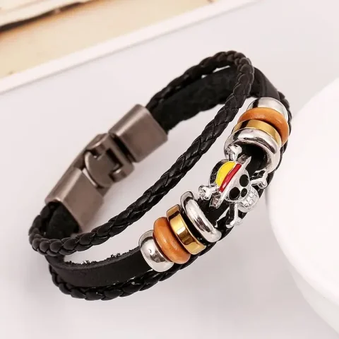 Pulsera de Cuero Trenzado Estilo Punk con Diseño de Luffy de One Piece, Figura de Acción de Dibujos Animados Japoneses, Regalo