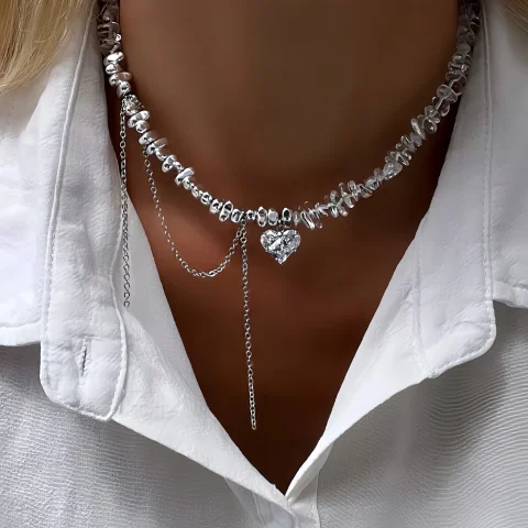 Nuevo Gargantilla Irregular, collar con colgante de corazón de circón y borlas Vintage para mujer, cadena de cristal transparente barroco geométrico