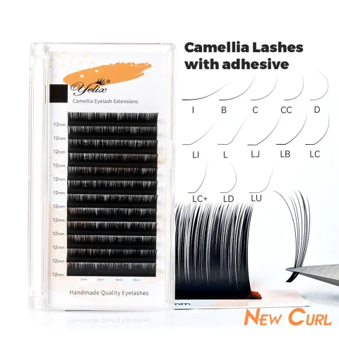 Extensiones de pestañas de Camelia Yelix LB LJ Curl, ventiladores de fabricación propia, extensiones de pestañas de volumen, pestañas florecientes de Camelia, pestañas individuales