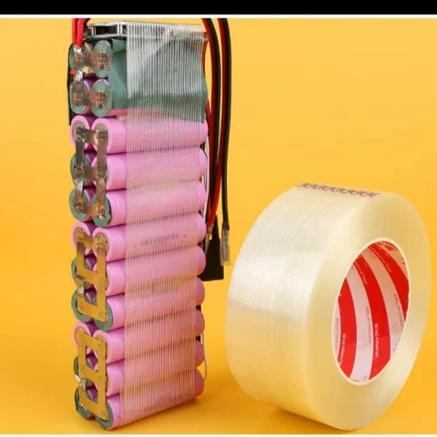 Cinta de fibra de vidrio, paquete de batería de litio, envoltura aislante, rayas fuertes, sello fijo adhesivo de resistencia a altas temperaturas de un solo lado