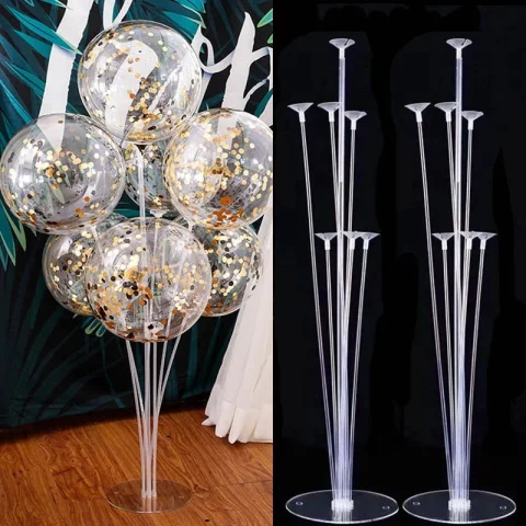 1/2 Juego de soporte para globos de látex, columna de soporte para globos, globos metálicos, suministros de decoración para fiesta de cumpleaños y boda para niños